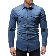 Load image into Gallery viewer, Black Denim Shirt Men Casual Fit Slim Long Sleeve Shirts 2018 Autumn Cotton Jeans Dress Shirt Mens Clothing Plue Size WY102