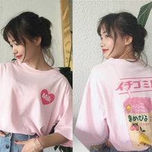 Load image into Gallery viewer, Korean Korea Women Fashion Clothing Summer Letter Print Casual Preppy Pink Loose T shirt Tops