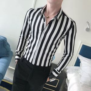 Brand Designer Men Shirt Autumn New Top Quality Striped Business Shirt Men Slim Fit Long Sleeve Gentlemen Men's Clothing Blouses