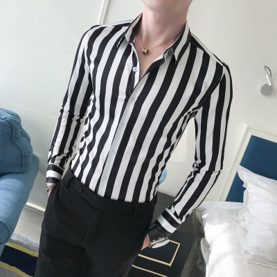 Brand Designer Men Shirt Autumn New Top Quality Striped Business Shirt Men Slim Fit Long Sleeve Gentlemen Men's Clothing Blouses